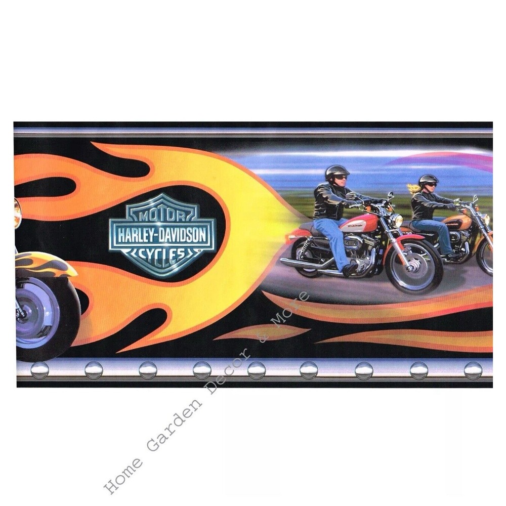 Genuine HARLEY DAVIDSON‎ Motorcycles Bikers Orange Flames Wallpaper Border
